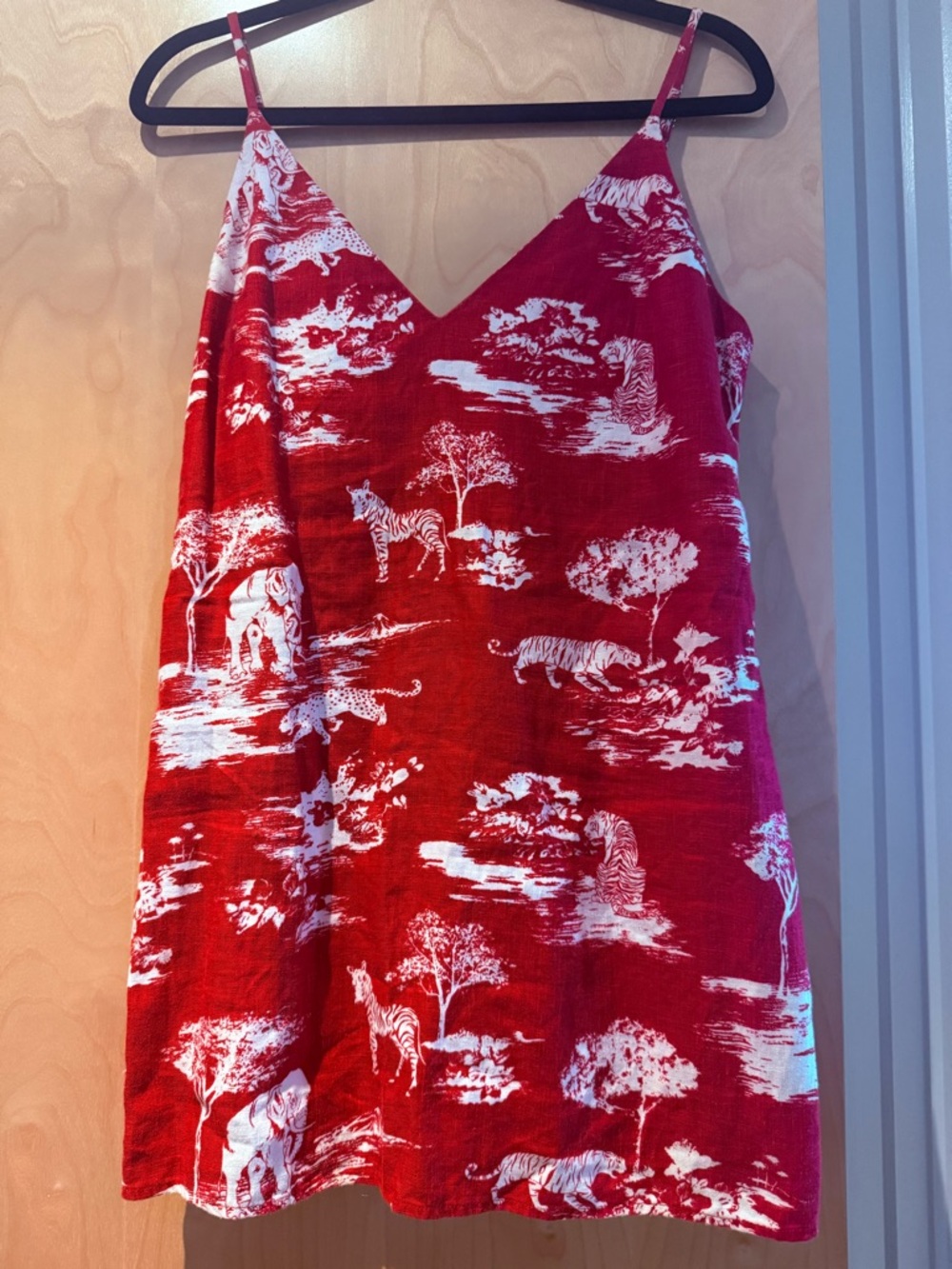 Reformation Red Toile Safari Linen Mini Dress sz Medium - Picture 2 of 5